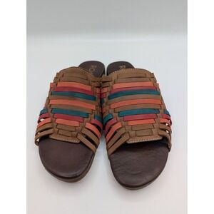 Roan by Bed Stu Marilee Slide Sandals Woven Leather Multi Color Tan Womens 9